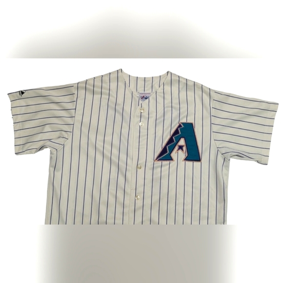 Majestic MLB Arizona D-Backs Men's XL Ivory Purple Pin-stripe #11 Sexson Jersey - Picture 5 of 16